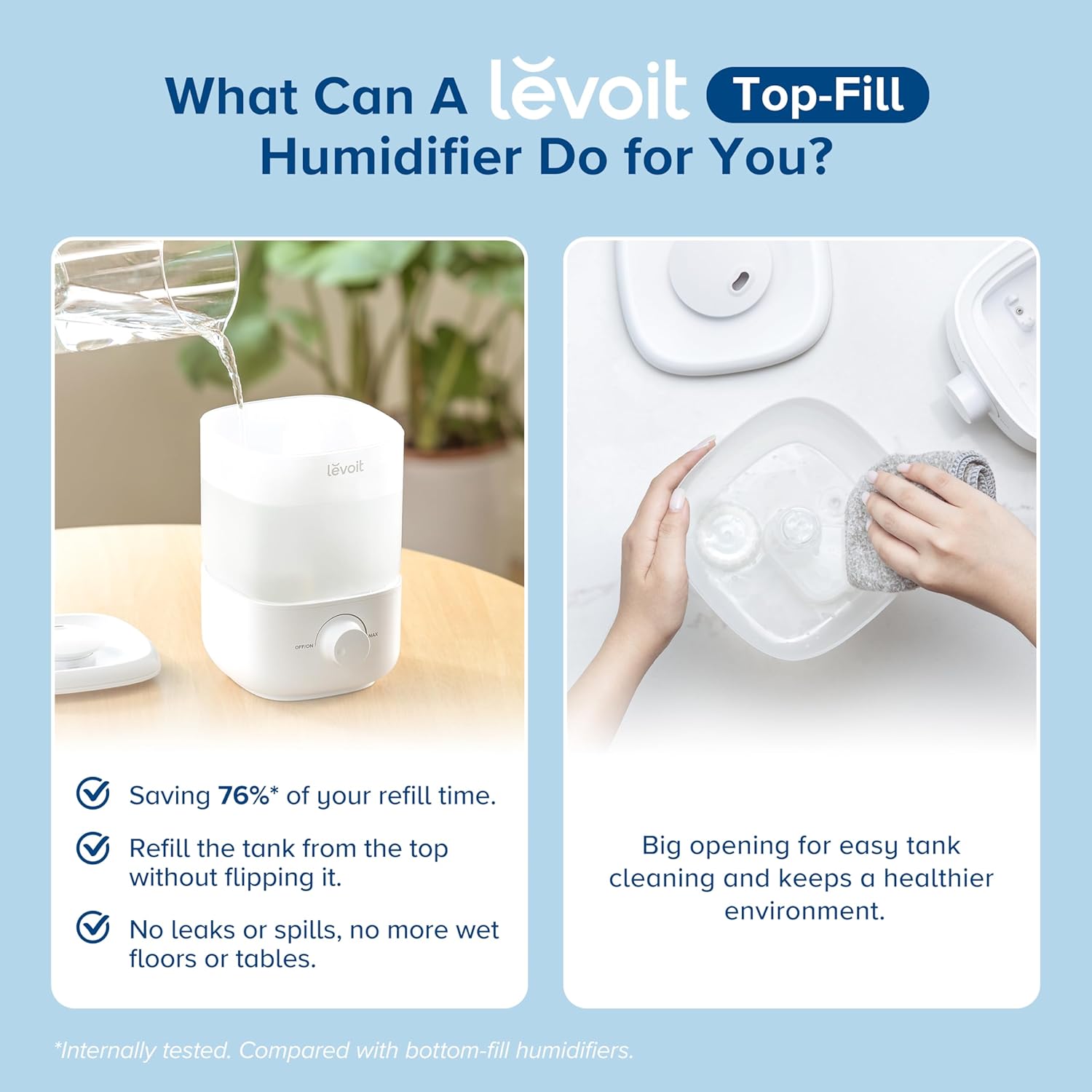 LEVOIT Top Fill Humidifiers for Bedroom, 2.5L Tank for Large Room
